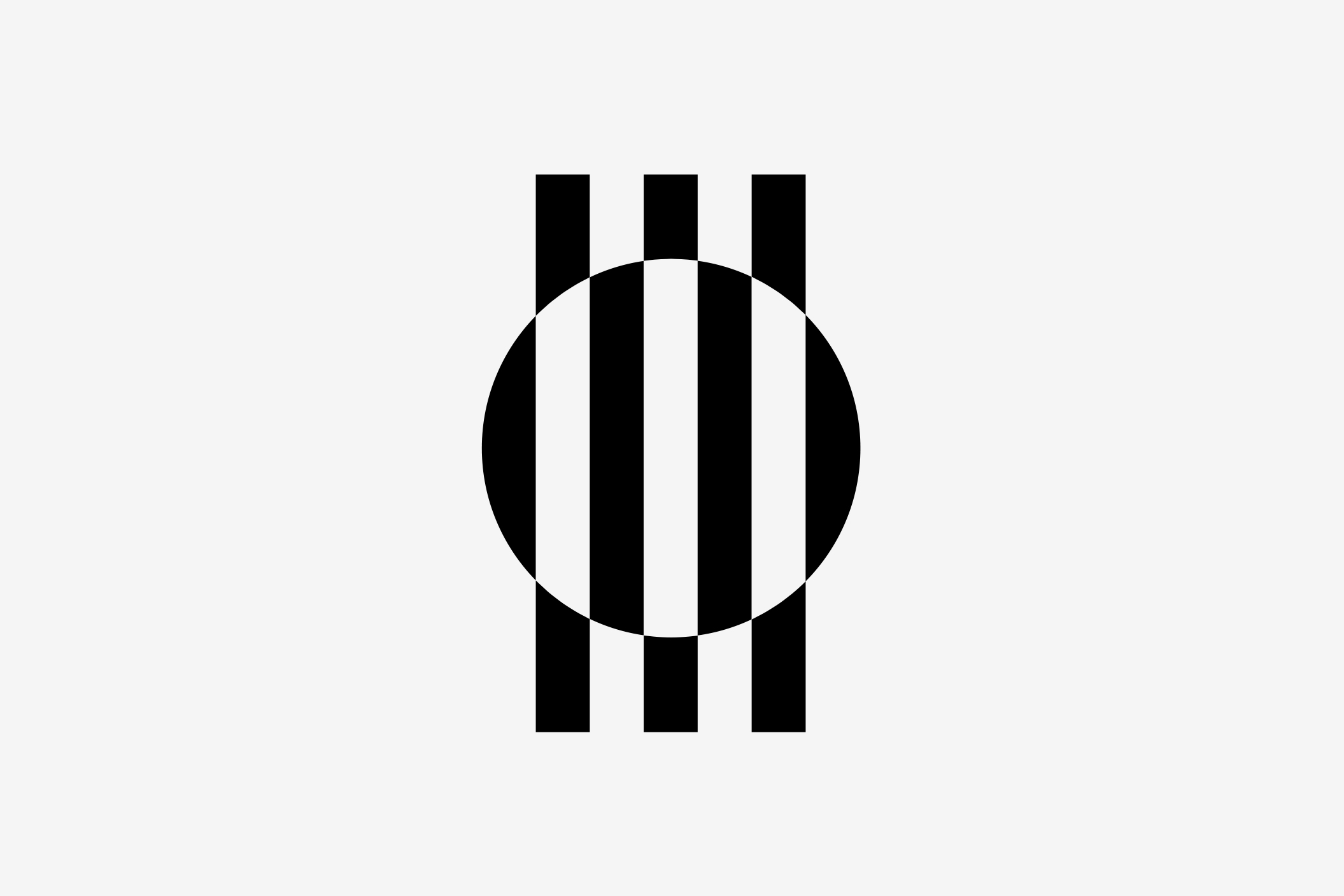 Minimal logo with circle intersected by vertical bars suggesting constrained figure