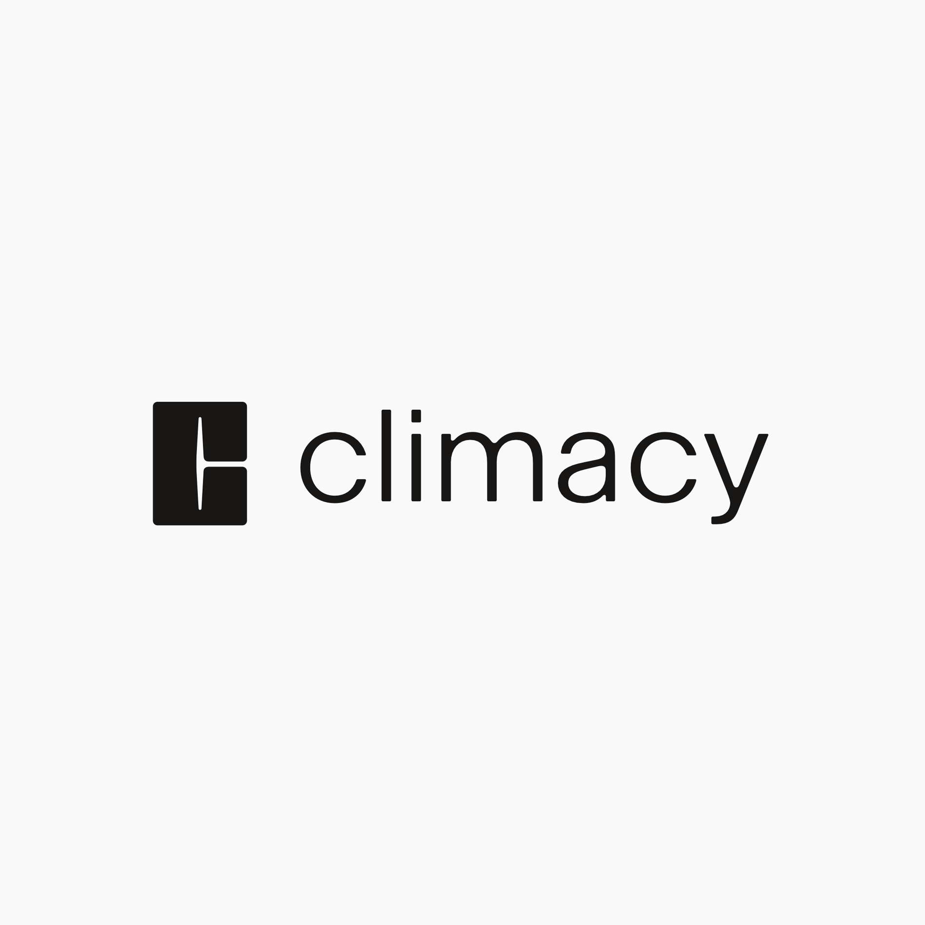 Climacy logotype with clean typography and structured visual identity system