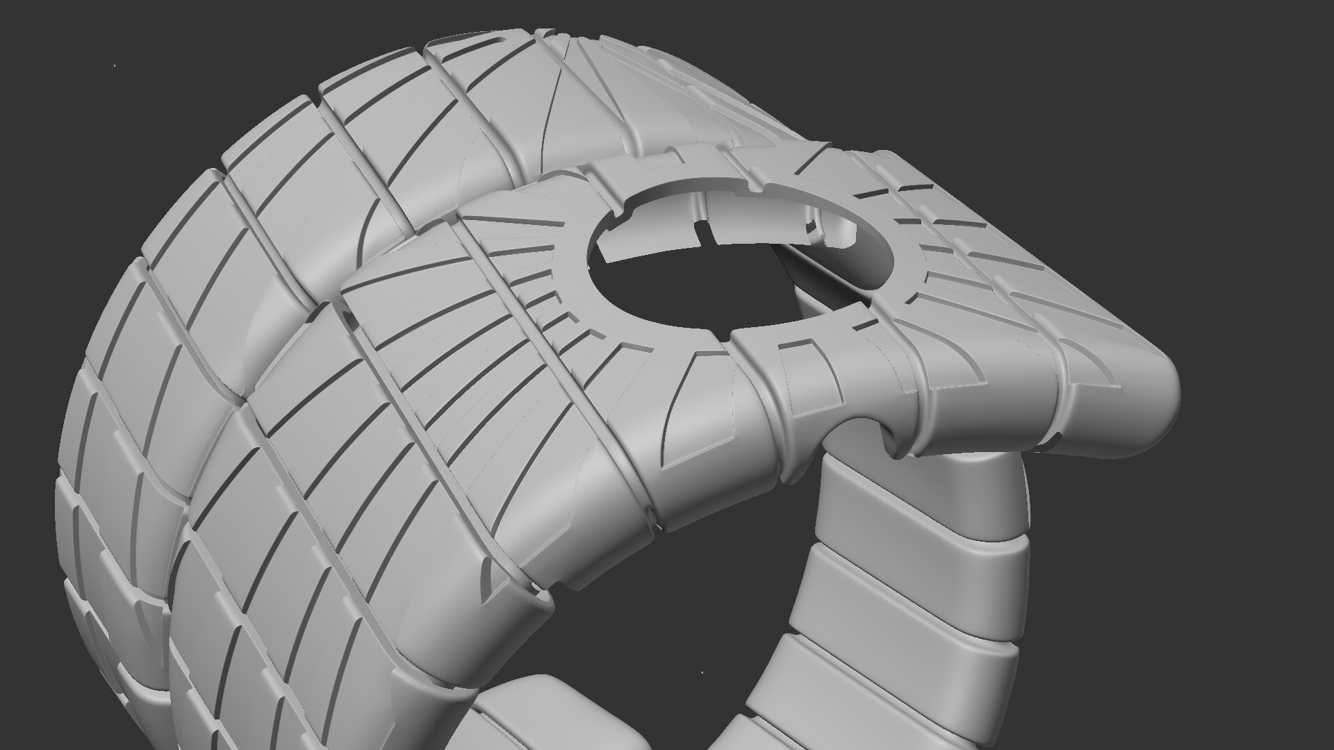 •	untextured 3D model of cuff showing geometric construction