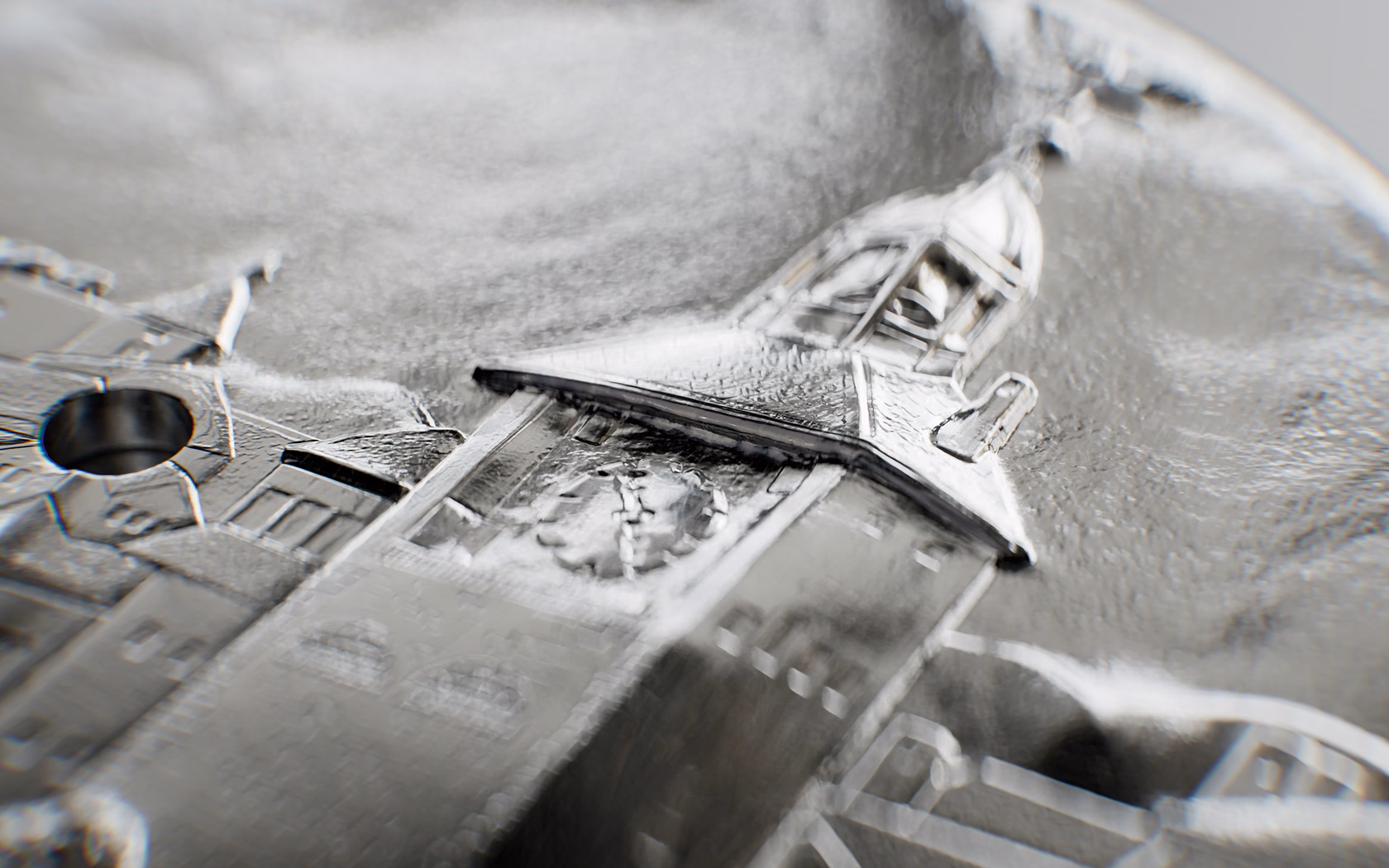 CGI polished metal forms with smooth curved surfaces and soft reflections