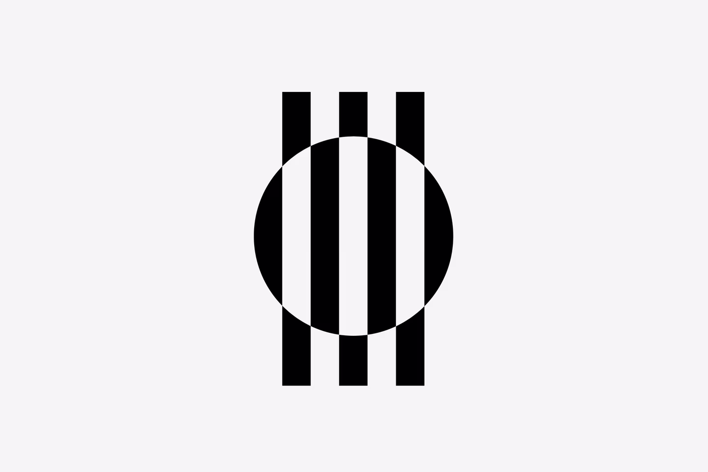 Minimal logo with circle intersected by vertical bars suggesting constrained figure