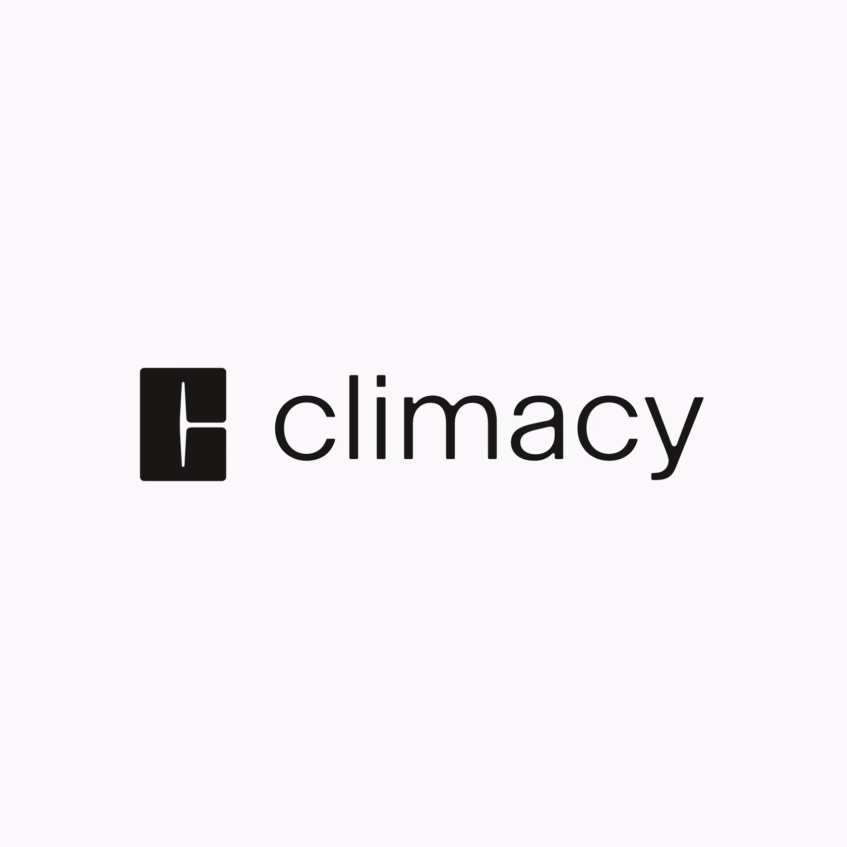 Climacy logotype with clean typography and structured visual identity system