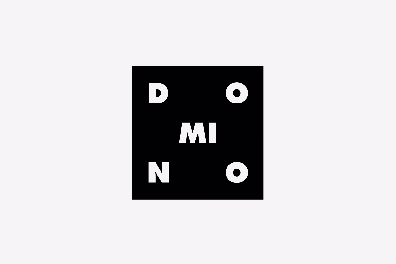 Minimal typographic logo with scattered letters forming domino pattern