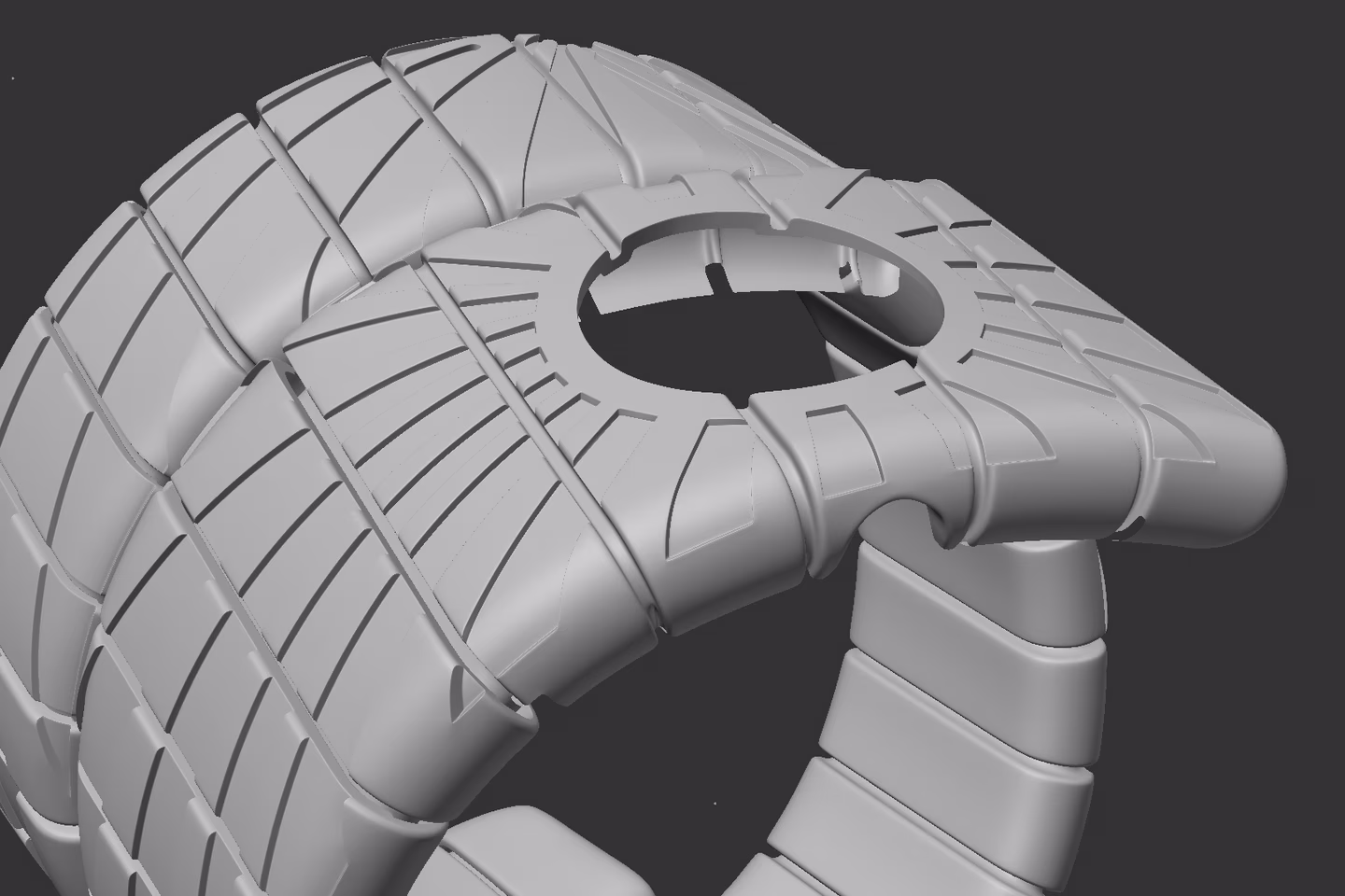 •	untextured 3D model of cuff showing geometric construction