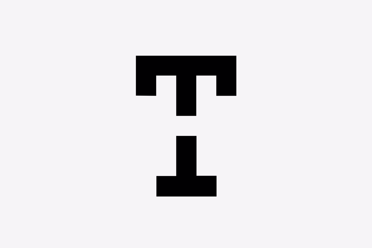Bold geometric letter T logo with heavy vertical and horizontal strokes