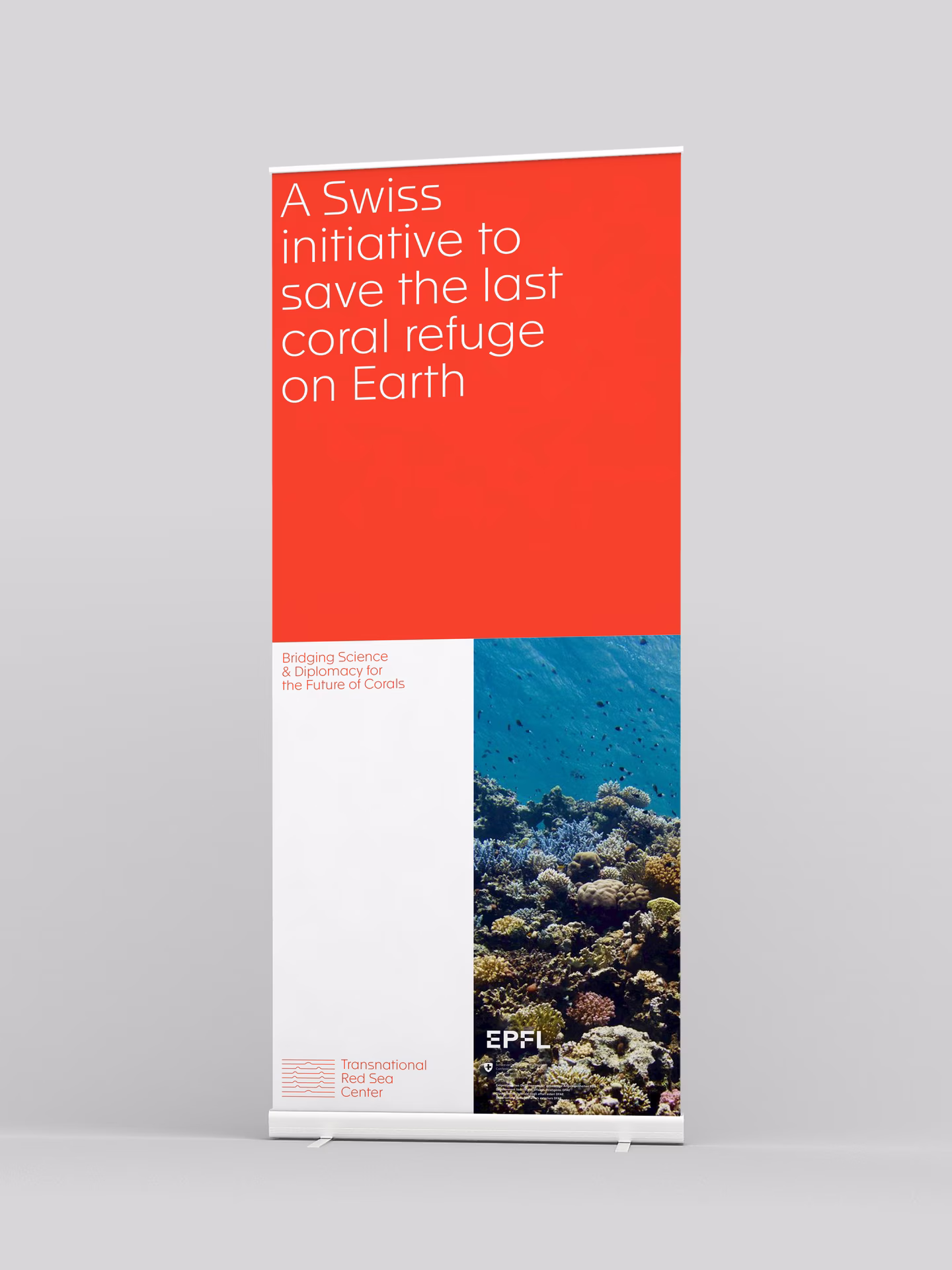 exhibition banner with coral reef imagery and text