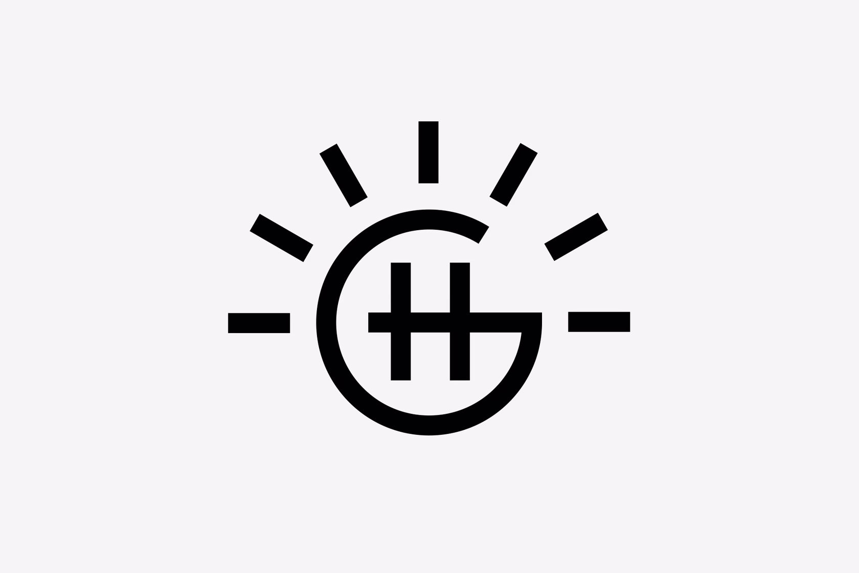 Circular monogram logo with radiating lines suggesting signal or energy