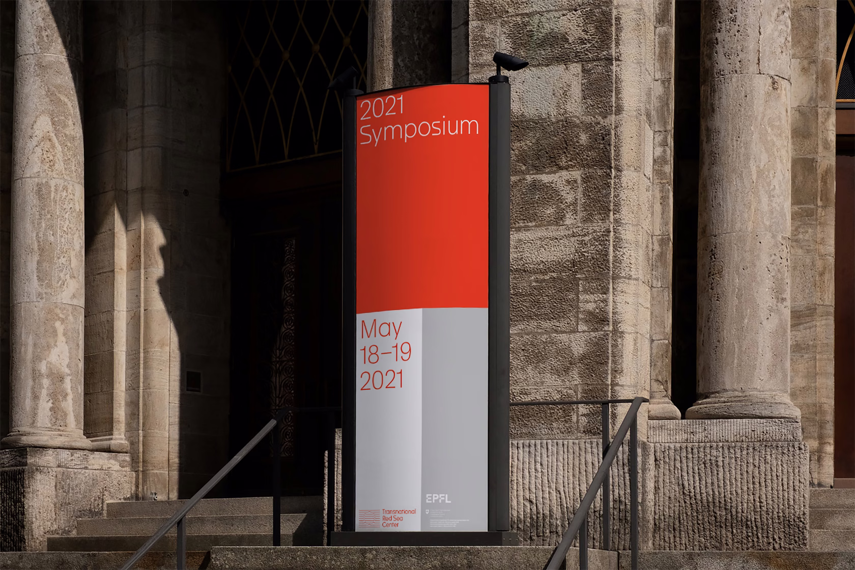 exhibition banner with coral reef imagery and text